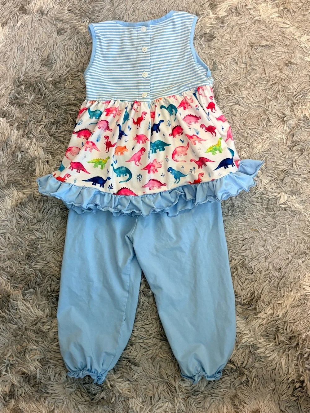 Busy Bees Smocks Toddler Girl Dinosaur Stripe Ruffle Legging Set